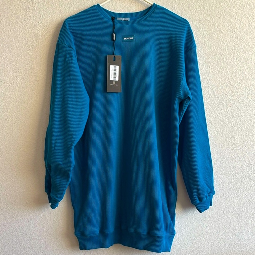 Bo & Tee Teal Blue Sweatshirt Dress NEW - Picture 1 of 6
